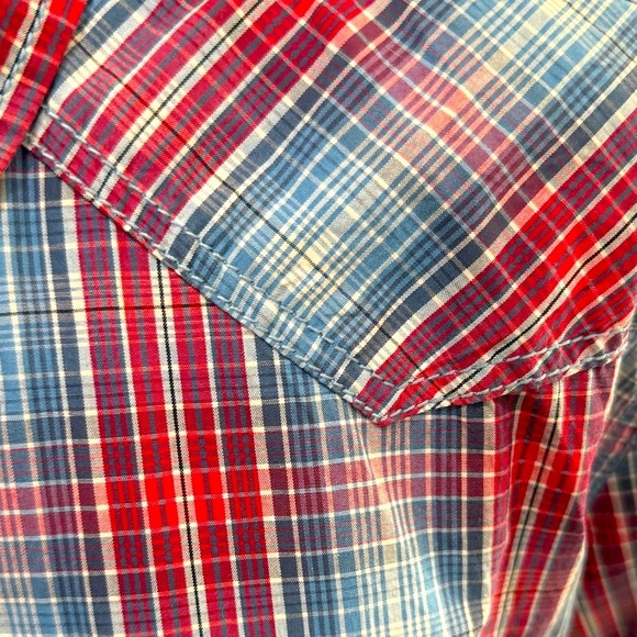 Men's Plaid Button-Up Shirt - Red and Blue - Picture 5 of 5